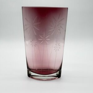 Vintage MCM Purple Amethyst Glass Vase Etched Starburst Flower Bohemian Etherial